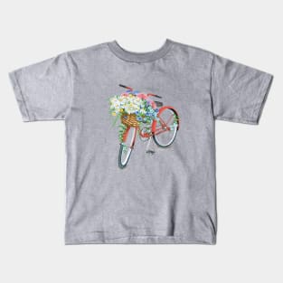 Vintage Red Bicycle With Flowers Kids T-Shirt